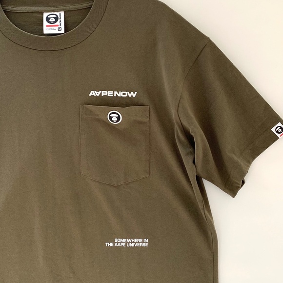 AAPE A Bathing Ape Tee T Shirt Mens M Olive Streetwear Logo Graphic Minimalist - Picture 5 of 13